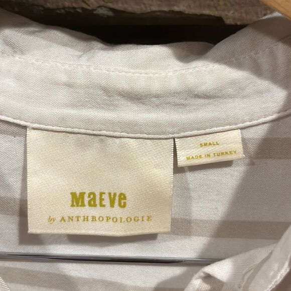 Maeve by Anthropologie Striped Tie Front High Low Button Down Shirt - Picture 5 of 9